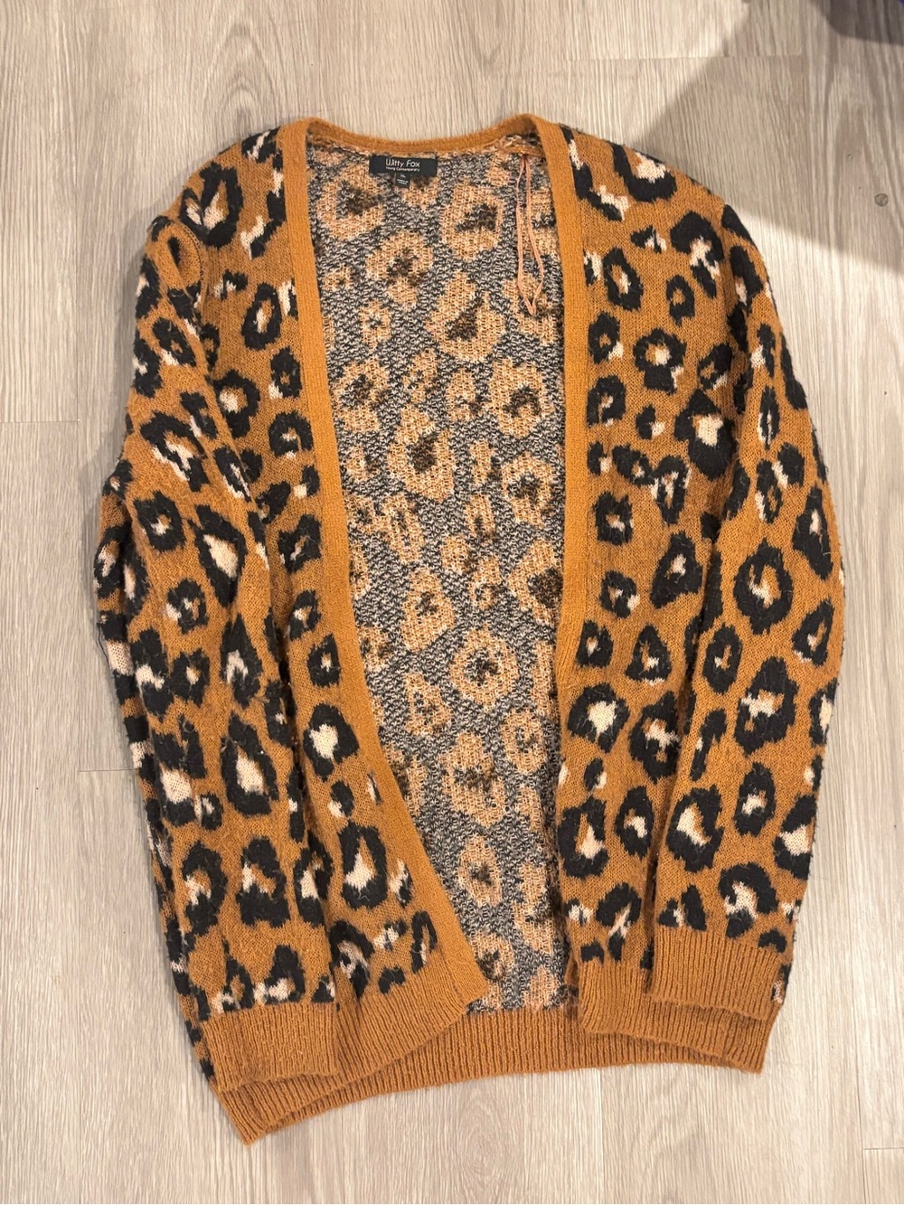 Leopard Print Open-Front Cardigan - Mustard